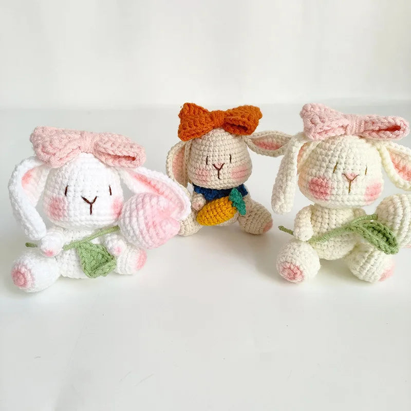 Cute Rabbit Doll Crochet Keyrings Handmaking Knitting Rabbit Keychains Cartoon Carrot Rabbit Keyrings Pendant Custom Accessories