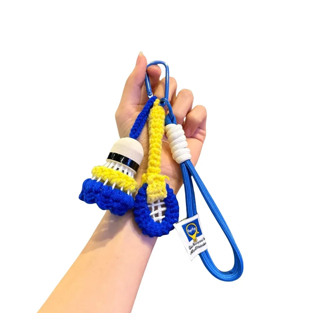 Soft Cute Crochet Badminton Keychain Mini Bright Color Knitted Badminton Pendant Bag Hanging Charms Car Keyring Backpack Decor