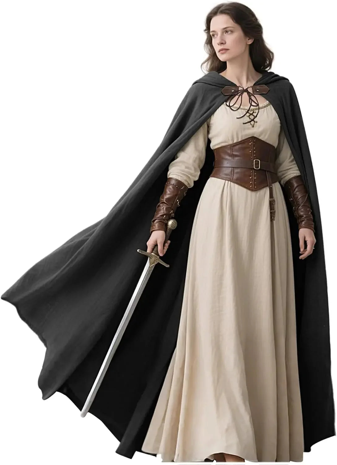 LisdinoL'VOW Medieval Hooded Cloak Linen Renaissance Cape With Hood - Halloween Hobbit Cosplay Witch Wizard LARP