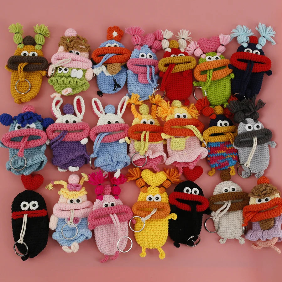 Funny Crochet Keychains Knitting Cute Sausage Mouth Doll Key Holder Knitted Storage Bag Keyrings For Car Keys Wholesale Custom