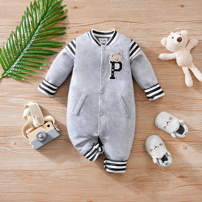 0-18 Baby Jumpsuit Casual Letter Embroidery For Comfortable And Soft Boys And Girls Summer Short Sleeved Newborn Clothes
