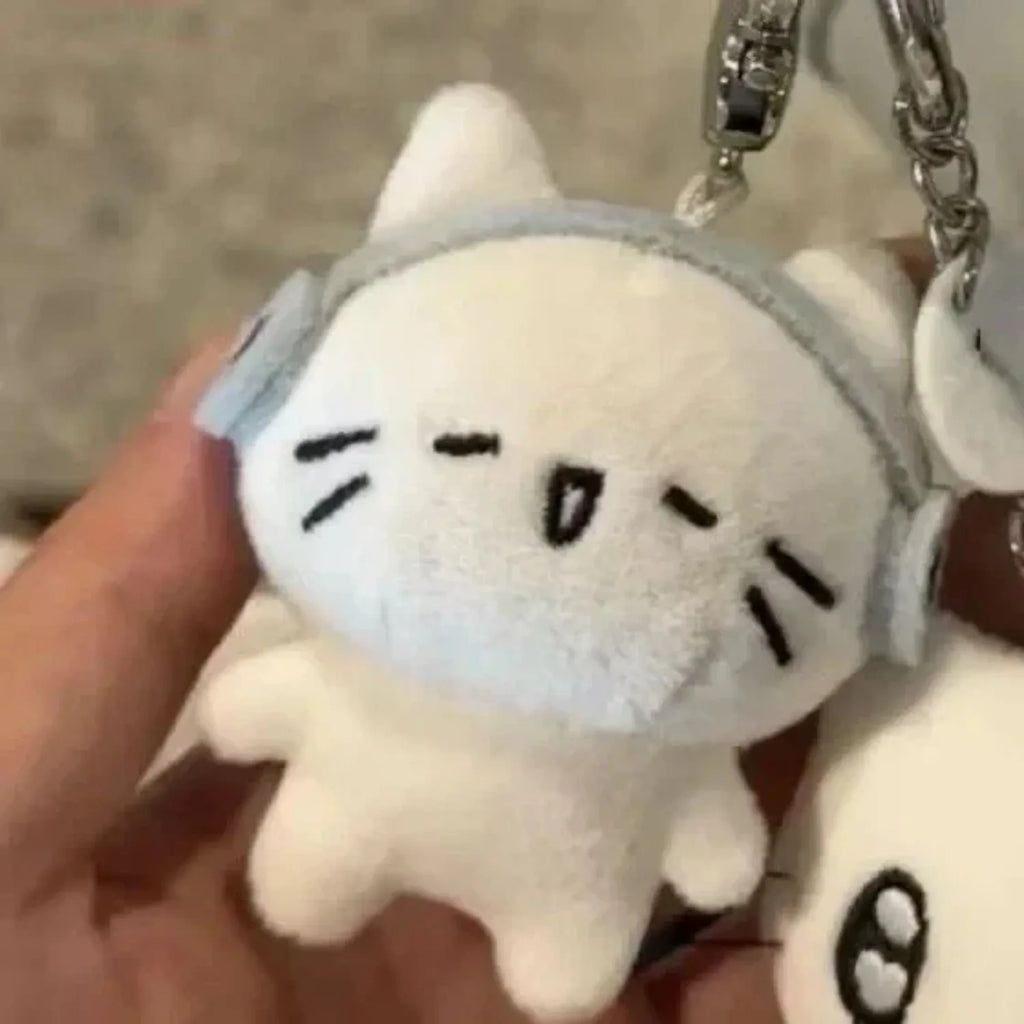 Cute headphone cat doll pendant, cartoon healing keychain, plush toy, doll, schoolbag, bag hanging decoration