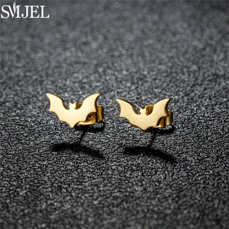 Punk Halloween Earring Black Stainless Steel Ghost Pirate Skull Stud Earrings Women Men Goth Pumpkin Spider Bat Ear Jewelry Gift