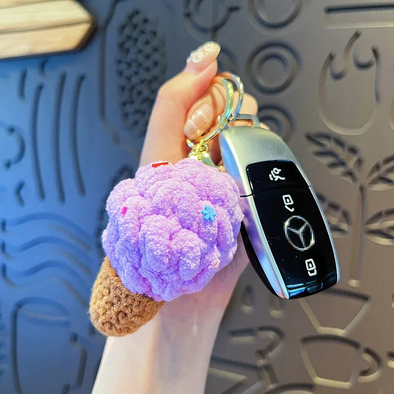 Handmaking Crochet Ice Cream Keyrings Wholesale Sweet Ice Cream Cone Series Crochet Keychain For Bag Pendant  Custom Accessories
