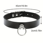 Gothic Punk Pu Leather Choker With O-Ring - Adjustable Collar Necklace For Women, Perfect For Halloween & Everyday Wear