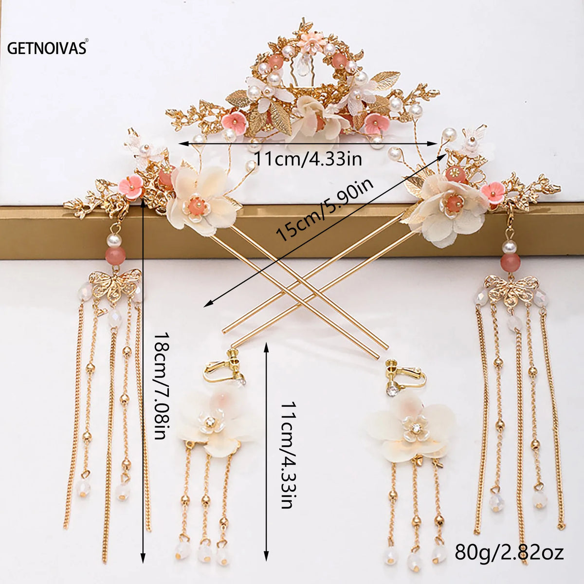Chinese Hanfu Hair Stick Hairpin Earrings Hair Accessories Set Long Fringed Vintage Hairpin Flower Handmade Wedding Hair Jewelry