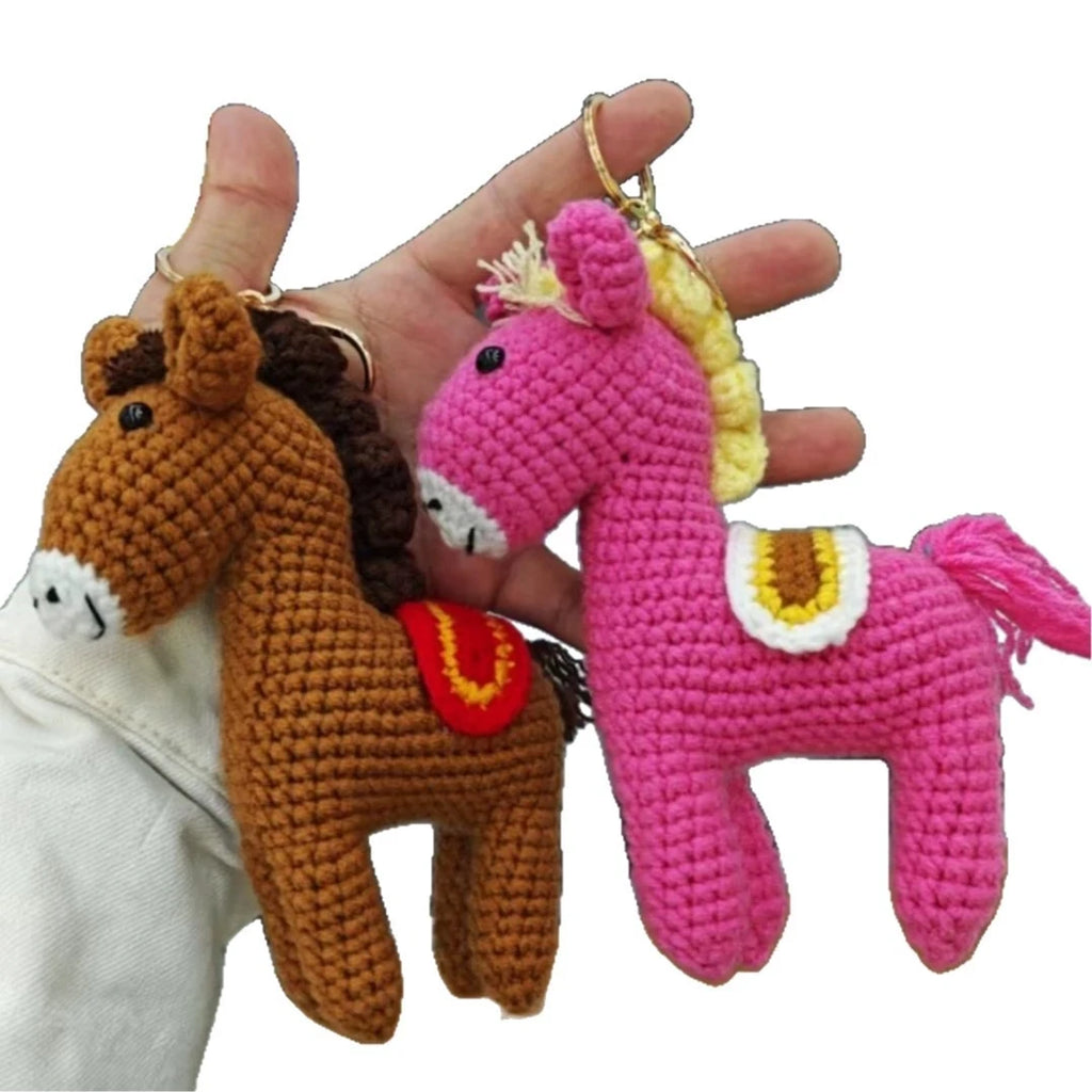 2026 Crochet Horse Pendant Creative Woven Animal Key Chains Knitted Horse Key Rings Gift Bagpack Decor