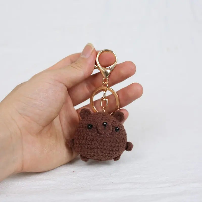 Cute Small Bear Couple Keychains Knitting Cartoon Bear Mini Animal Doll Keyrings Crochet Keychain Wholesale Custom Acceessories
