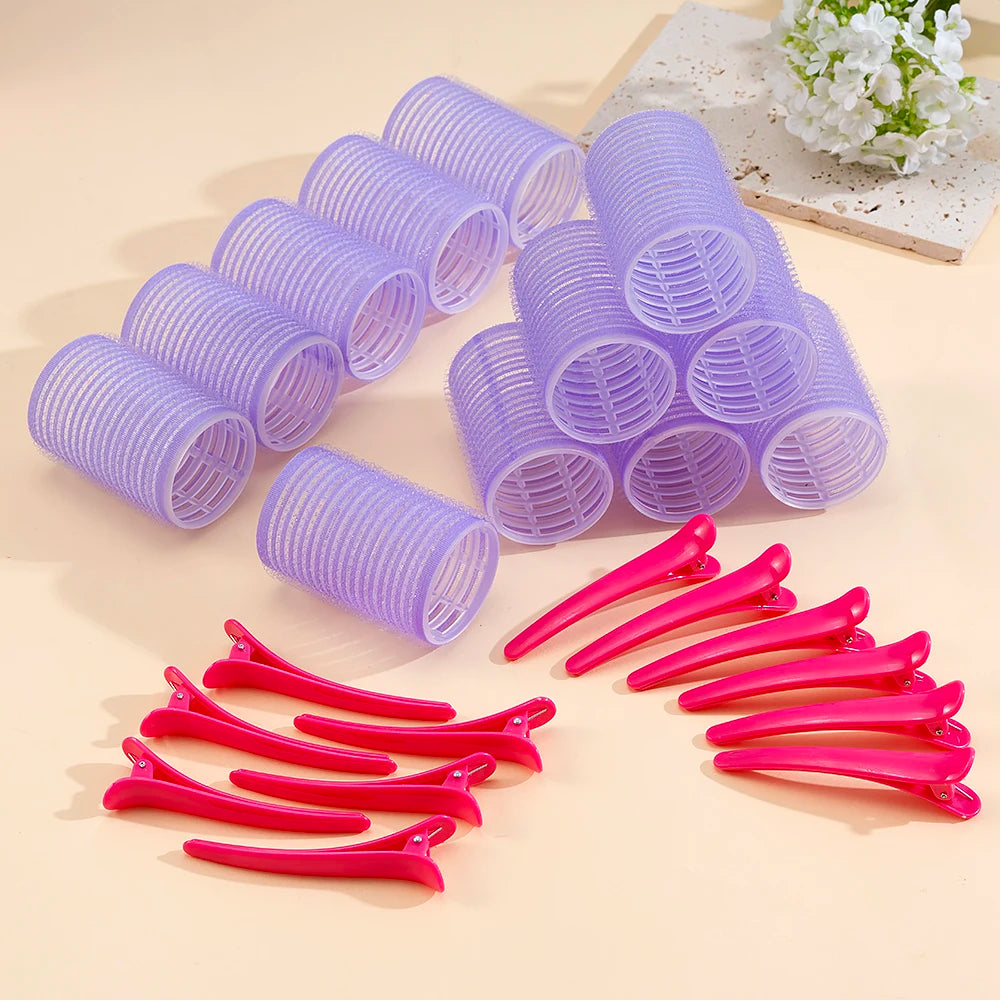 24pcs/Set Self Grip Hair Rollers No Heat Hair Clip Curlers Heatless Curls Hair Bangs Volume Self-adhesive Hook DIY Styling Tools