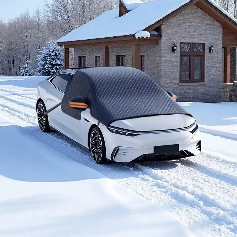 Aluminum-plated film of magnetic snow cover for automobile is thickened, and Oxford cloth is sun-proof and moisture-proof.