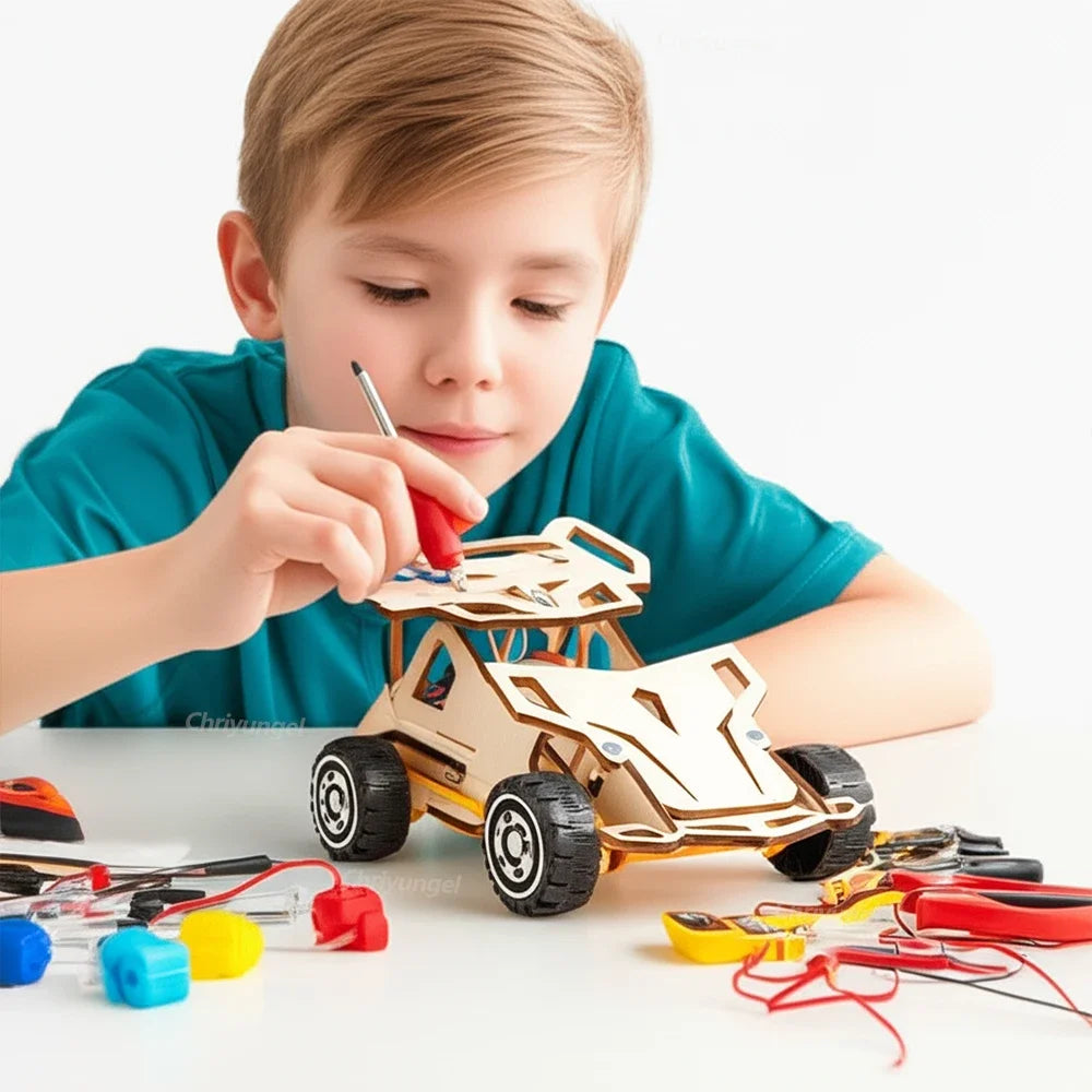 DIY Wooden Remote Control Car Wooden Four Wheel Drive Racing Assembling Science Experiment Kits KIDS STEM Educational Toy
