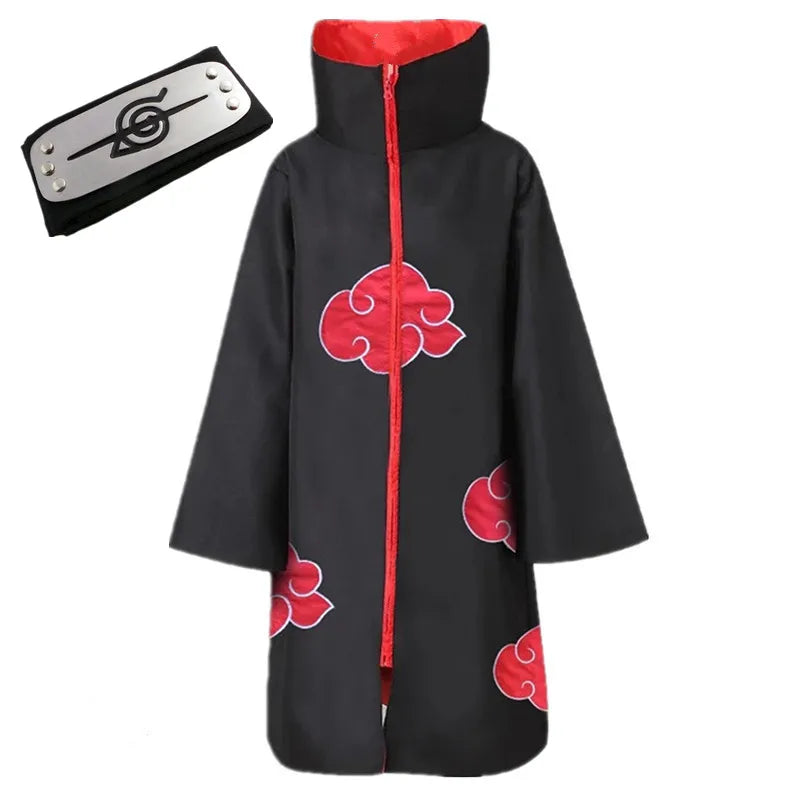 Anime Akatsuki Cosplay Costume Red Cloud Robe with Necklace Headband Ring Set for Role Play Child and Adult Game Costume
