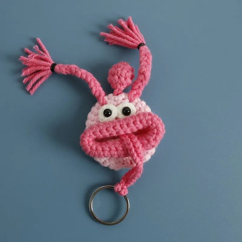 Funny Crochet Keychains Knitting Cute Sausage Mouth Doll Key Holder Knitted Storage Bag Keyrings For Car Keys Wholesale Custom