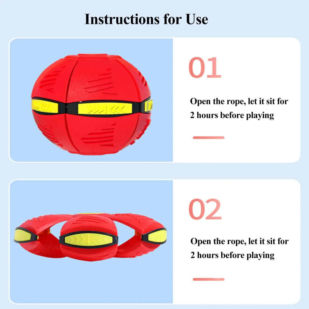 Magic UFO Flying Flat Disc Ball Toy with LED Light Outdoor Garden Sport Deformable Stress Relief Vent Ball for Kids Boys Girls