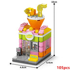 NEW DIY Restaurant Coffee Milk Tea Store Street View Food House Building Blocks Kit Girls Bricks Movie Model Toy