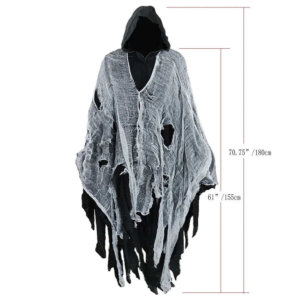 Horror Zombie Tattered Hooded Capes Unisex Halloween Ghost Dementors Cosplay Costume Day of The Dead Party Props Cloaks