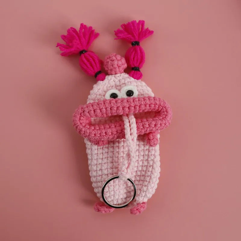 Cute Fruit Series Sausage Mouth Doll Crochet Keychains Custom Knitting Bag For Car Keys Holder Funny Doll Bag For Keys Storage