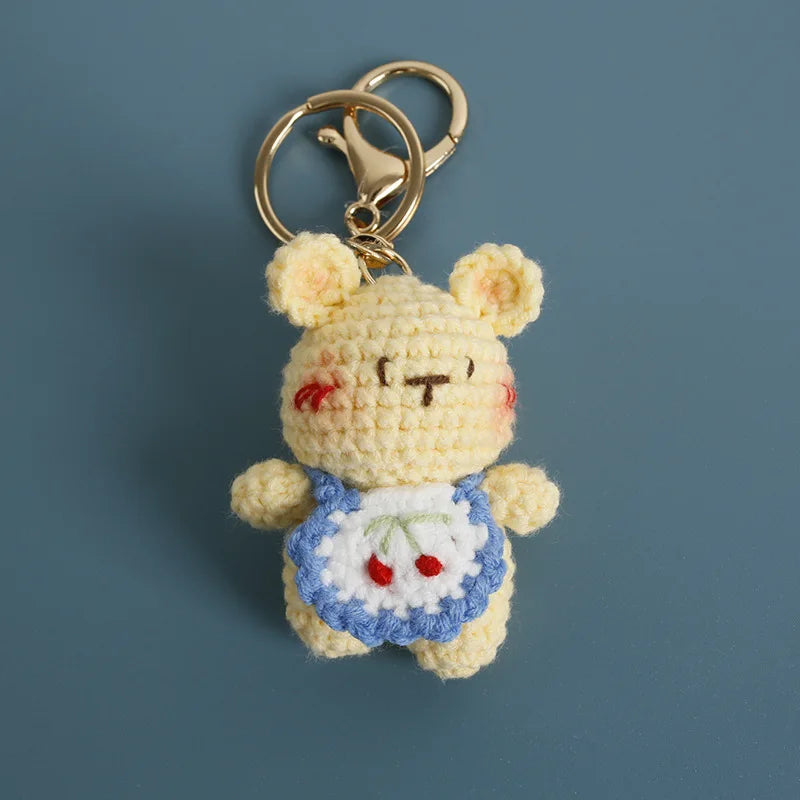 Cute Small Bear Doll Keychain For Couple Gifts Handmaking Crochet Cartoon Bear Keychain Knitting Animal Doll Custom Accessories