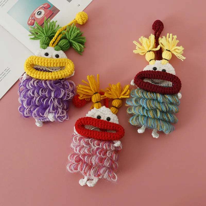 Funny Crochet Keychains Knitting Cute Sausage Mouth Doll Key Holder Knitted Storage Bag Keyrings For Car Keys Wholesale Custom