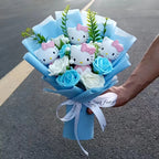 Hello Kitty Plush Bouquet with Rose Kawaii Anime Fluffy Stuffed Plush Doll Christmas Valentine's Day Holiday Birthday Gift