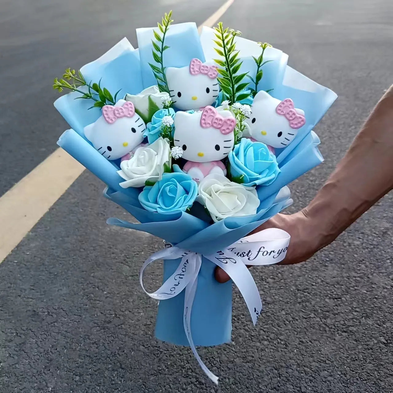 Hello Kitty Plush Bouquet with Rose Kawaii Anime Fluffy Stuffed Plush Doll Christmas Valentine's Day Holiday Birthday Gift