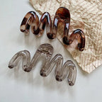 Women's Wavy High Glossy Amber Brown 11cm/4.33in Large Lightweight Plastic Hair Clip Elegant Minimalistic Hair Accessories