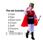 Boy's King Prince Cosplay Costume Prince Crown Scepter Cloak Royalty Suit Halloween Birthday Carnival Costumes Fancy Dress Up