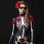 Rose Skeleton Adult Kids Scary Costume Halloween Dress Cosplay Sexy Jumpsuit Carnival Party Baby Girl Rompers Day of The Dead