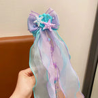 Toddler Girl Mermaid Headwear Children Princess Bow Hairpin Girls' Floating Yarn Braided Hair Clip Mermaid Maiden Hair Accessory