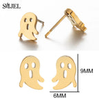 Punk Halloween Earring Black Stainless Steel Ghost Pirate Skull Stud Earrings Women Men Goth Pumpkin Spider Bat Ear Jewelry Gift