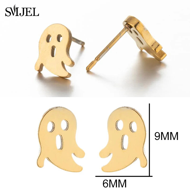 Punk Halloween Earring Black Stainless Steel Ghost Pirate Skull Stud Earrings Women Men Goth Pumpkin Spider Bat Ear Jewelry Gift