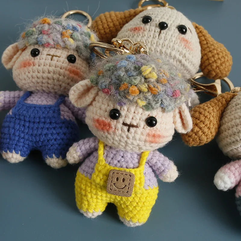 Cartoon Animal Doll Series Handmake Crochet Keychain Cute Sheep Doll Keyrings Crochet Puppy Keychains Gifts Custom Accessories
