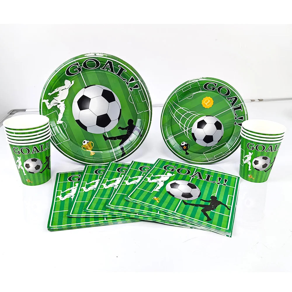 Soccer Theme Disposable Tableware Set Paper Plates Cups Napkins Tablecloth Boys Sports Football Birthday Party Decor Supplies