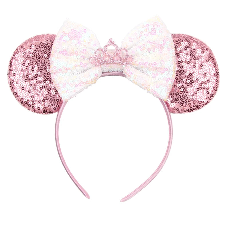 1pc Disney Cute Cartoon Minnie Headband Sequins Ears Bow Hair Hoops Purple Pink Women's Headband for Holiday Party Perfect Gifts