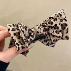 Leopard Print Bow Bun Hair Clip Women's Retro High Ponytail Hairpin, Back of Head Hair Bun Shark Clip