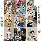 Umorden Baby Dalmatians Spotty Dog Costume Kigurumi Cartoon Animal Rompers Infant Toddler Jumpsuit Flannel Halloween Fancy Dress