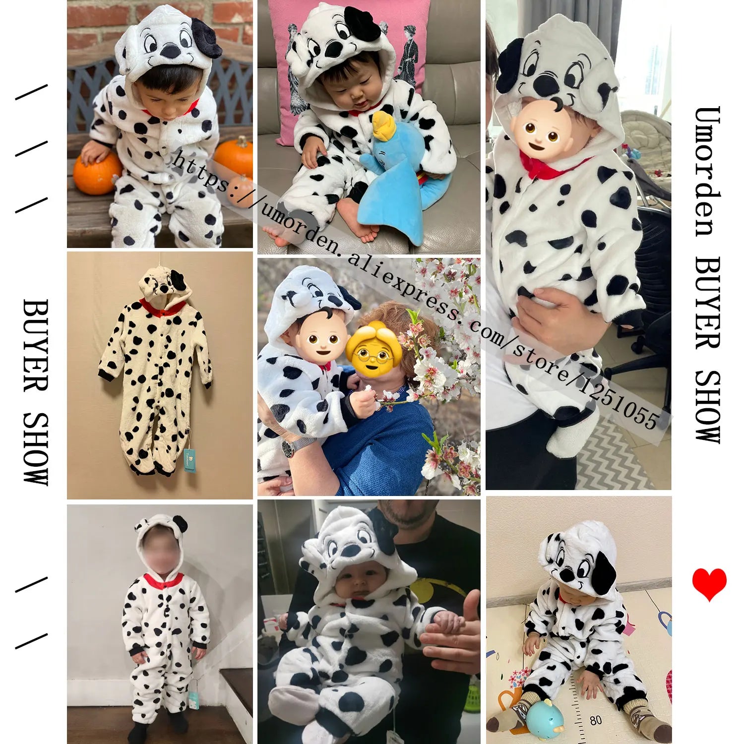 Umorden Baby Dalmatians Spotty Dog Costume Kigurumi Cartoon Animal Rompers Infant Toddler Jumpsuit Flannel Halloween Fancy Dress
