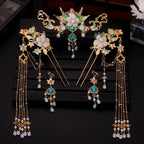 Chinese Hanfu Hair Stick Hairpin Earrings Hair Accessories Set Long Fringed Vintage Hairpin Flower Handmade Wedding Hair Jewelry