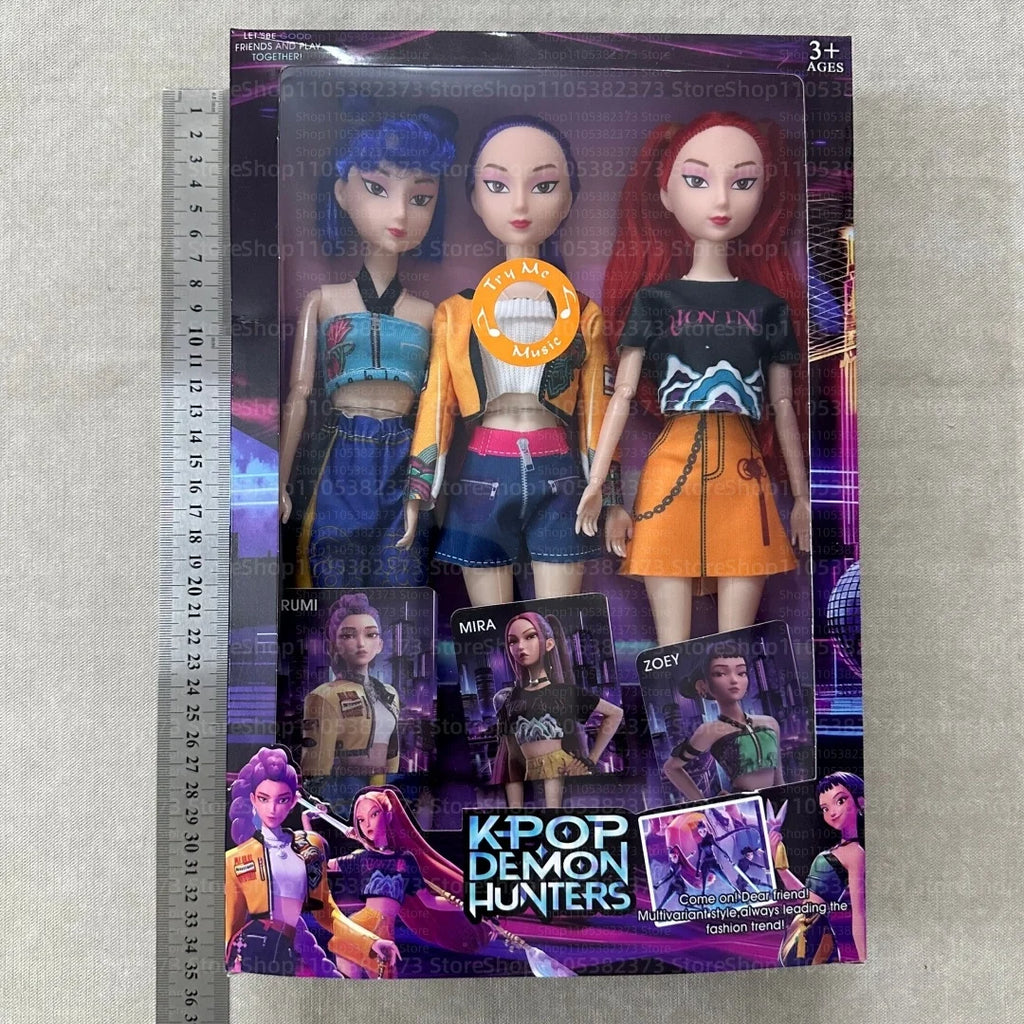 Kpop Rumi Mira Zoey Vinyl Doll Anime Hunters Girl 11 Inch Articulated With Theme Music Cute Toy 3PCS Set Gift for Kids Girl Fans