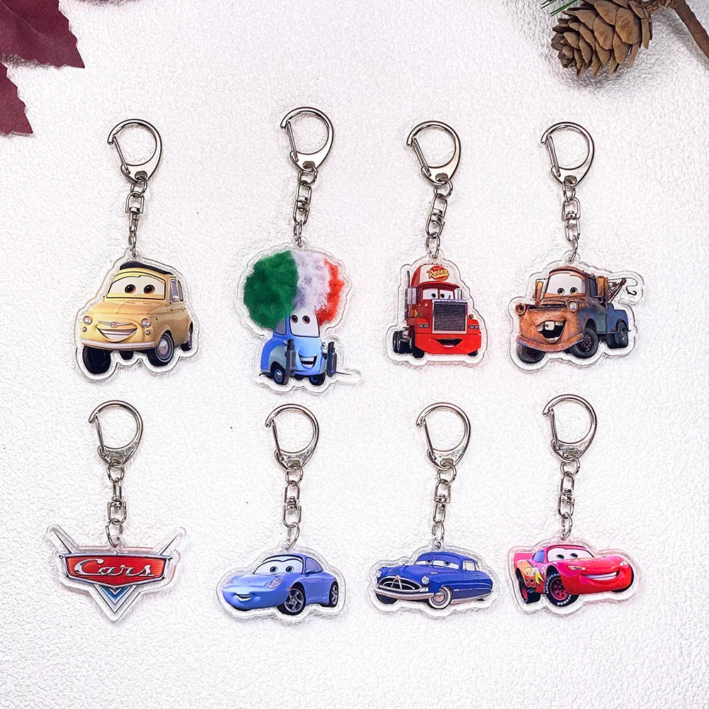 1/11Pcs Disney Cars Lightning McQueen Keychain Accessories Acrylic Charms Pendant For Bag Funny Key Holder Backpack Decoration