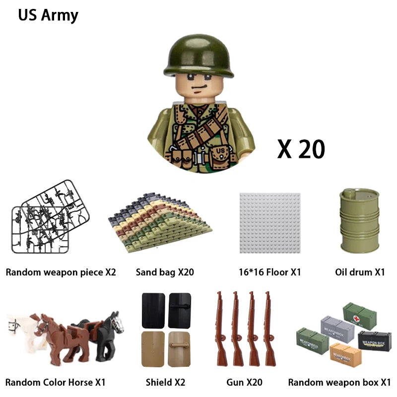 40/set World War II military building blocks National army soldier Character weapon assembly building block Children's toy gifts