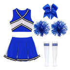 Girl Cosplay Cheerleader Costume Cheerleading Uniform Outfit Sequins Crop Top Skirt with Socks School Girls Dancewear Sets