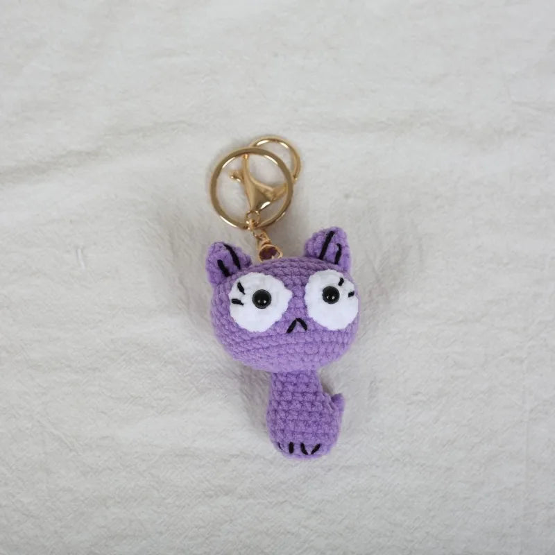 Small Cat Crochet Keychain Handmaking Crochet Cute Kitten Keyrings For Bag Pendant Knitting Animal Doll Keychain For Gift Custom