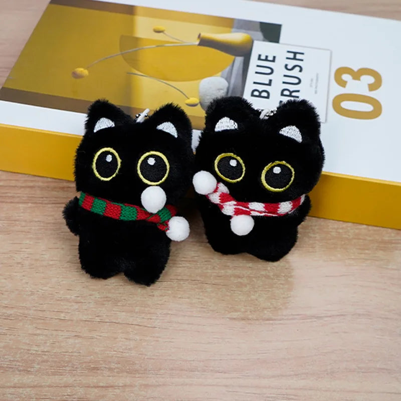 Cute Mini Black Cat Pendant Keychain Cartoon Plush Kitten Doll Charms With Beaded Chain Cuddly Black Kitten For Boys Girls Gifts