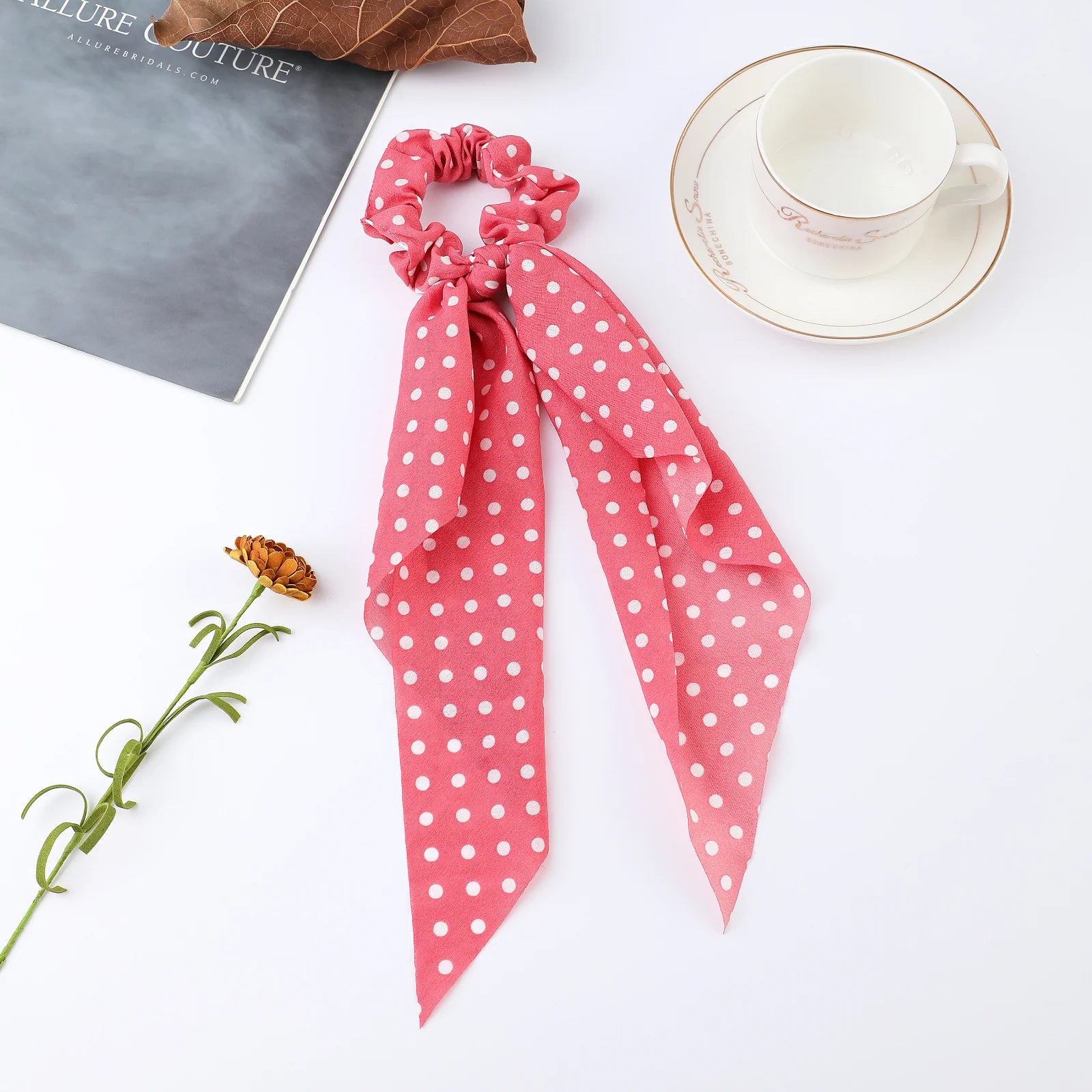Fashion Flower Print Bow Satin Long Ribbon Ponytail Scarf Tie Scrunchies Women Girls Elastic Bands Hair Accessories
