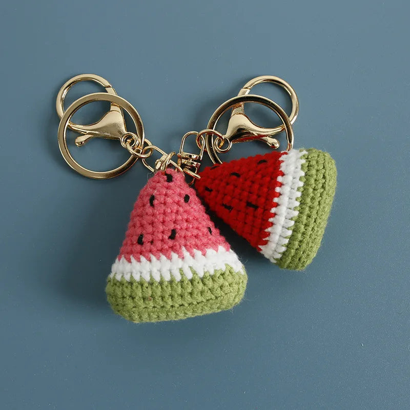 Cute Fruit Series Crochet Keychain Handmaking Knitted Strawberry Keyrings Cute Cherry Keyrings For Bag Pendant Custom Accessory
