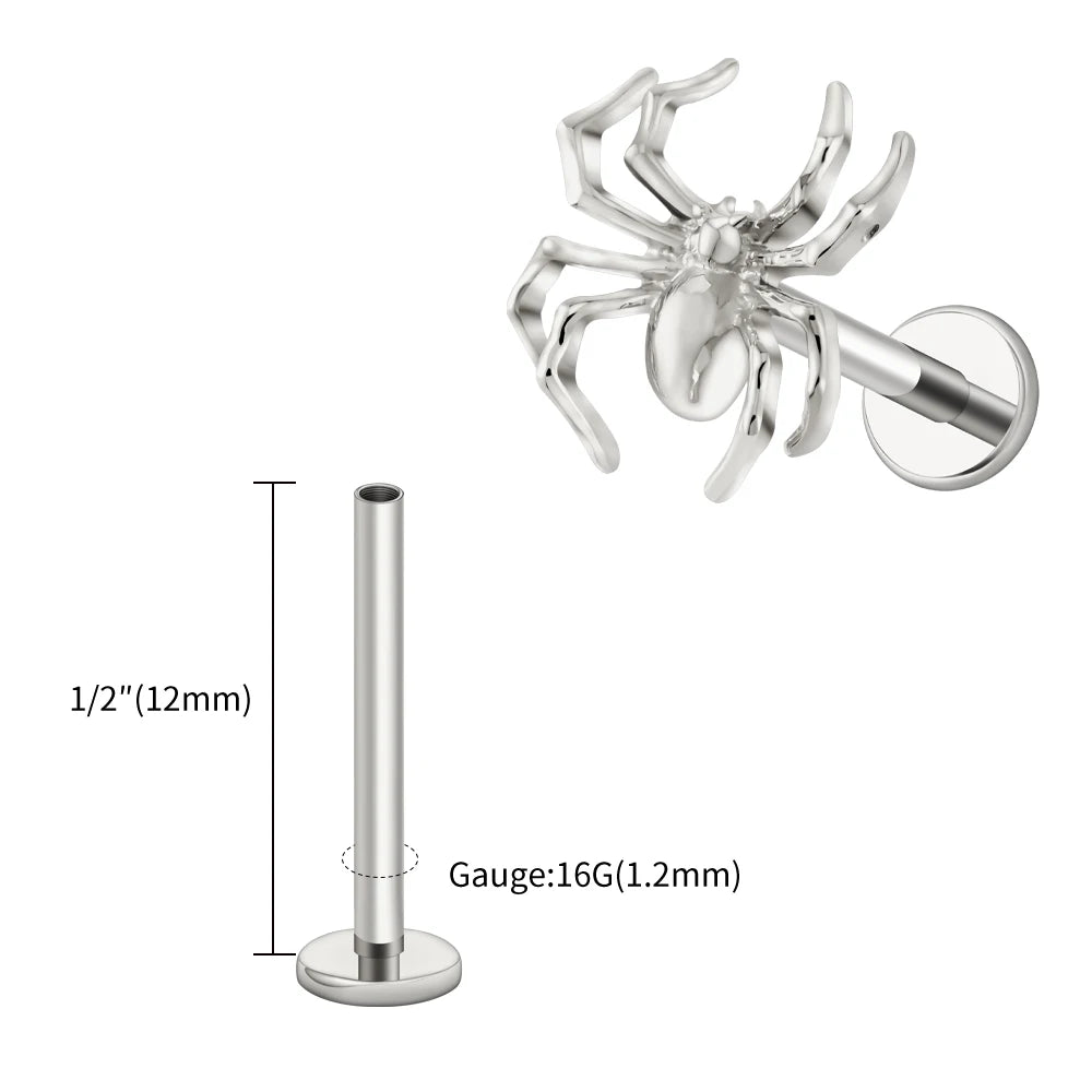Right Grand ASTM F136 Titanium Spider Labret Lip Ring Tragus Cartilage Conch Flat Helix Stud Earring Halloween Piercing Jewelry