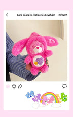 Cute Carebears Plush Keychain Rabbit Hat Key chain Rainbow Bear Doll Schoolbag Doll Birthday Gift Room Decor