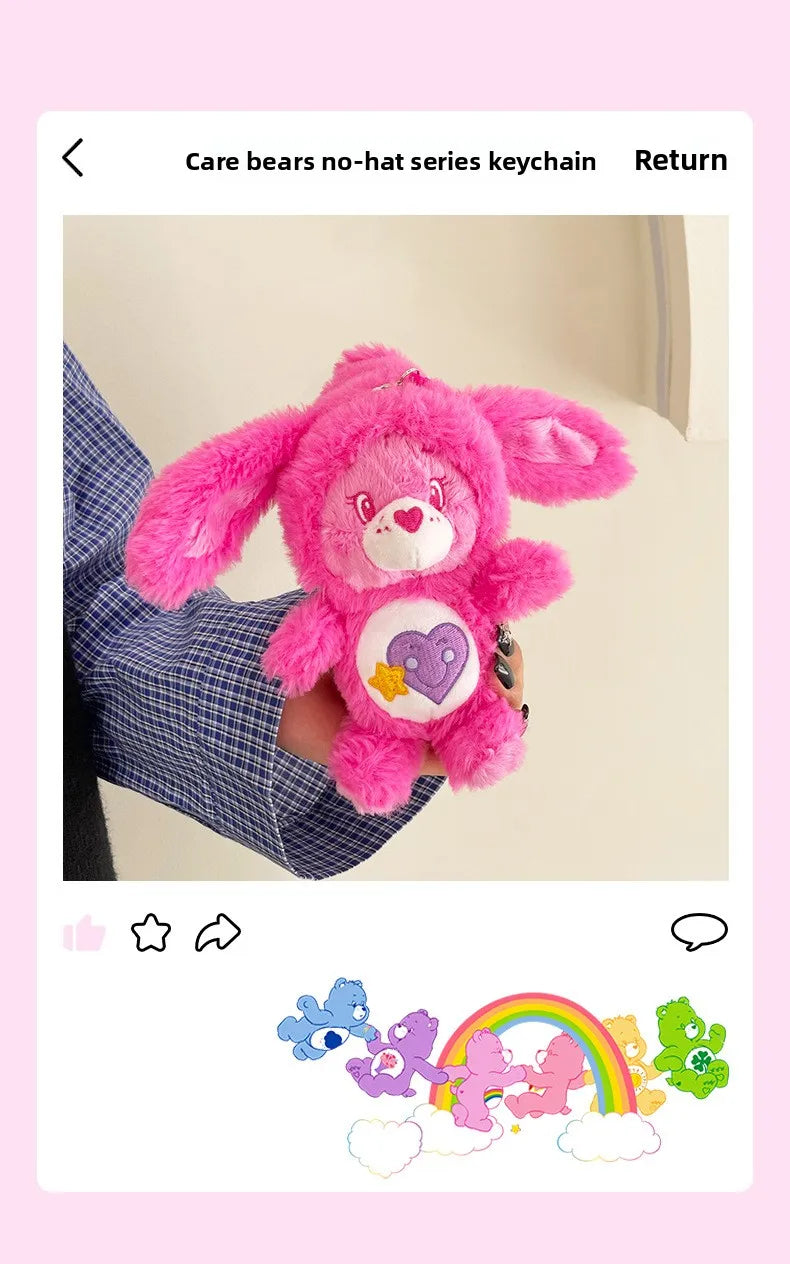 Cute Carebears Plush Keychain Rabbit Hat Key chain Rainbow Bear Doll Schoolbag Doll Birthday Gift Room Decor