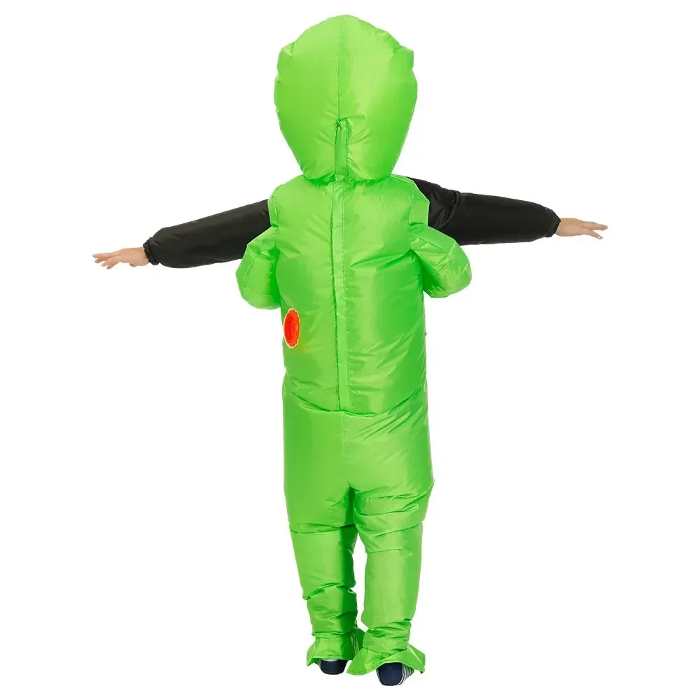 Kids Adult Green ET Alien Inflatable Costume Anime Suits Dress Mascot Halloween Party Cosplay Costumes for Man Woman Boys Girls